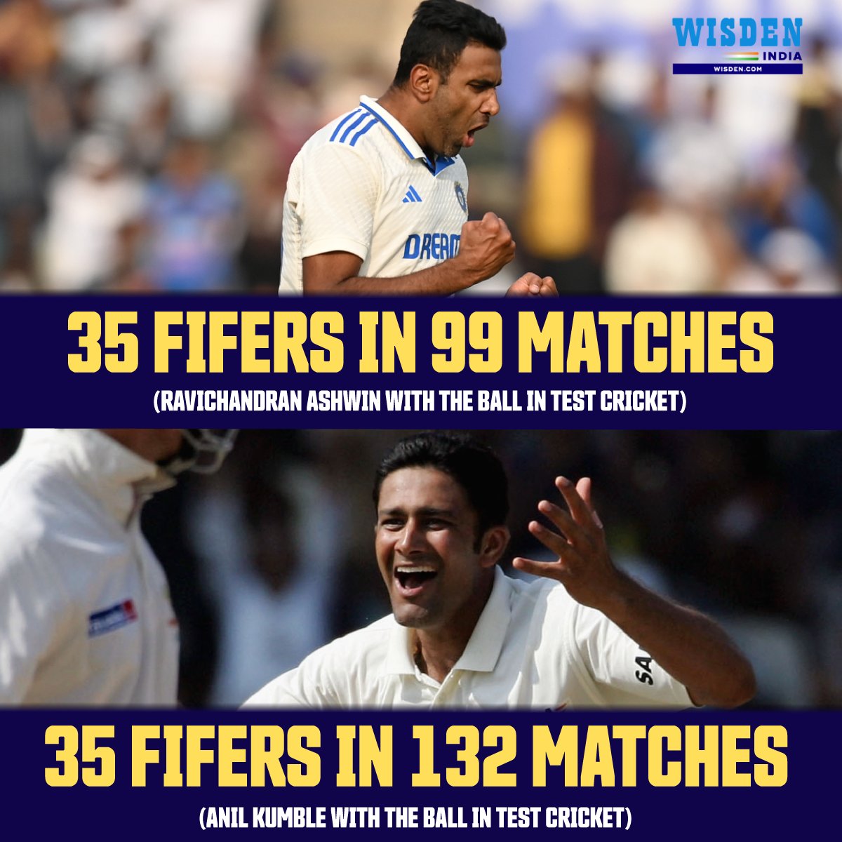 Anil Kumble 🤝 Ravichandran Ashwin

India bowlers with the most 5W hauls in Test cricket.

#AnilKumble #RavichandranAshwin #India #INDvsENG #Tests #Cricket