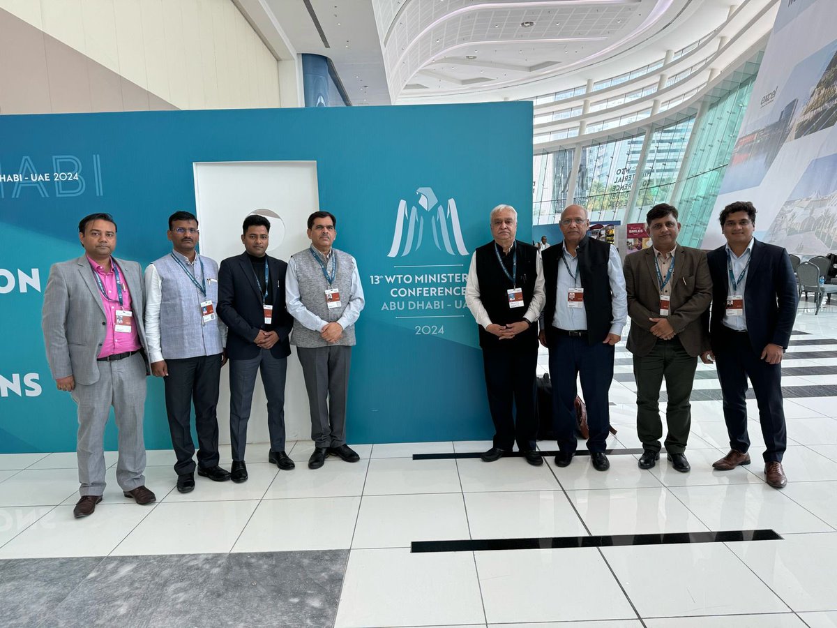 ashwani_mahajan's tweet photo. Our team reached Abu Dhabi, for attending 13th WTO Ministerial Conference. Had an important meetings with India’s ambassador in WTO. On all the important issues on the table, Ambassador explained, how India is negotiating with a position of strength, may it be fisheries subsidies or public stock holdings and permanent solution for food subsidies; and India’s stand on tariff moratorium on e-transmission.