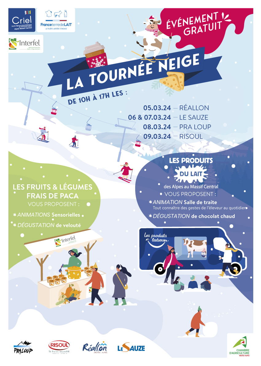 CrielAMC's tweet photo. 🎿🧀Rendez-vous au pied des stations des #alpes pour la #TournéeNeige du 05 au 09 mars 2024 ! 
Bien plus qu'un événement saisonnier, c'est une immersion au cœur du métier d'éleveur et de la richesse des produits laitiers locaux @maregionsud. https://t.co/c2C16w6ocK
