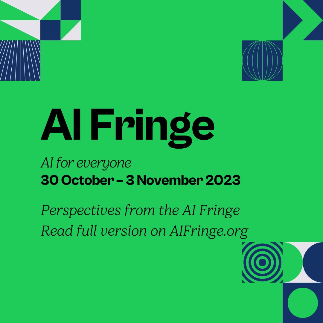 Following the discussion at #AIFringe, perspectives on AI from across civil society, industry, academia and the People’s Panel on AI have been synthesised, to inform further discussion and help policymakers and government set direction. Read the report: aifringe.org/#perspectives