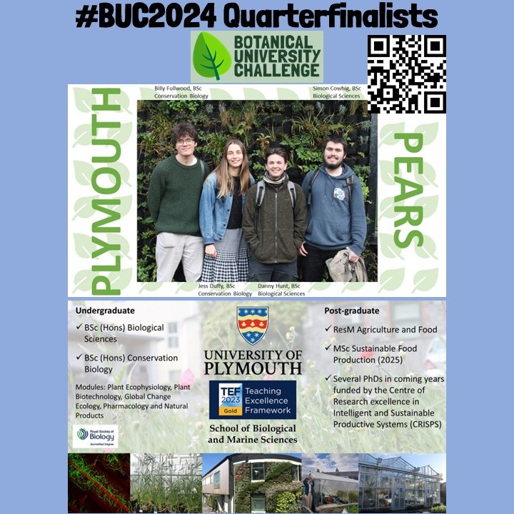 Botanical University Challenge #BUC2024. Team Plymouth came 3rd in Rounds 1 & 2. Very impressive. How will they do in quarterfinal? See 14:00 Weds 28 February, streamed live on YouTube, and recorded for later youtube.com/@BotanicalUn... @BotanyCornwall @SimonCowhig @dannyehunt