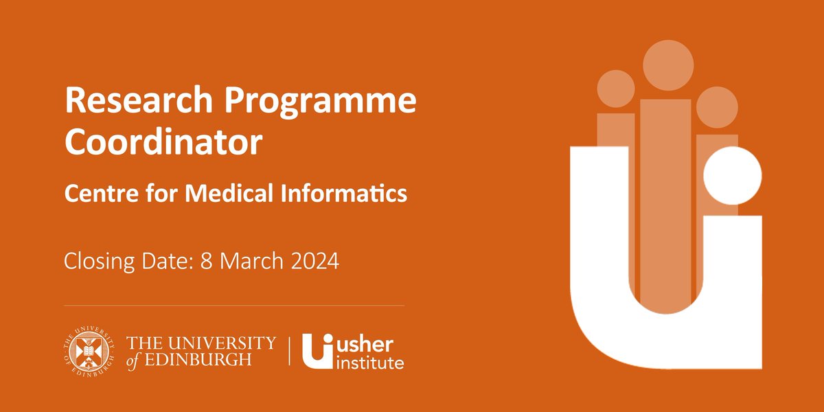 Join us! We are #hiring here at the Usher Institute. #Vacancy: Research Programme Coordinator - Centre for Medical Informatics Closing date: 08 Mar 2024 Further details: buff.ly/3Ccfeuh