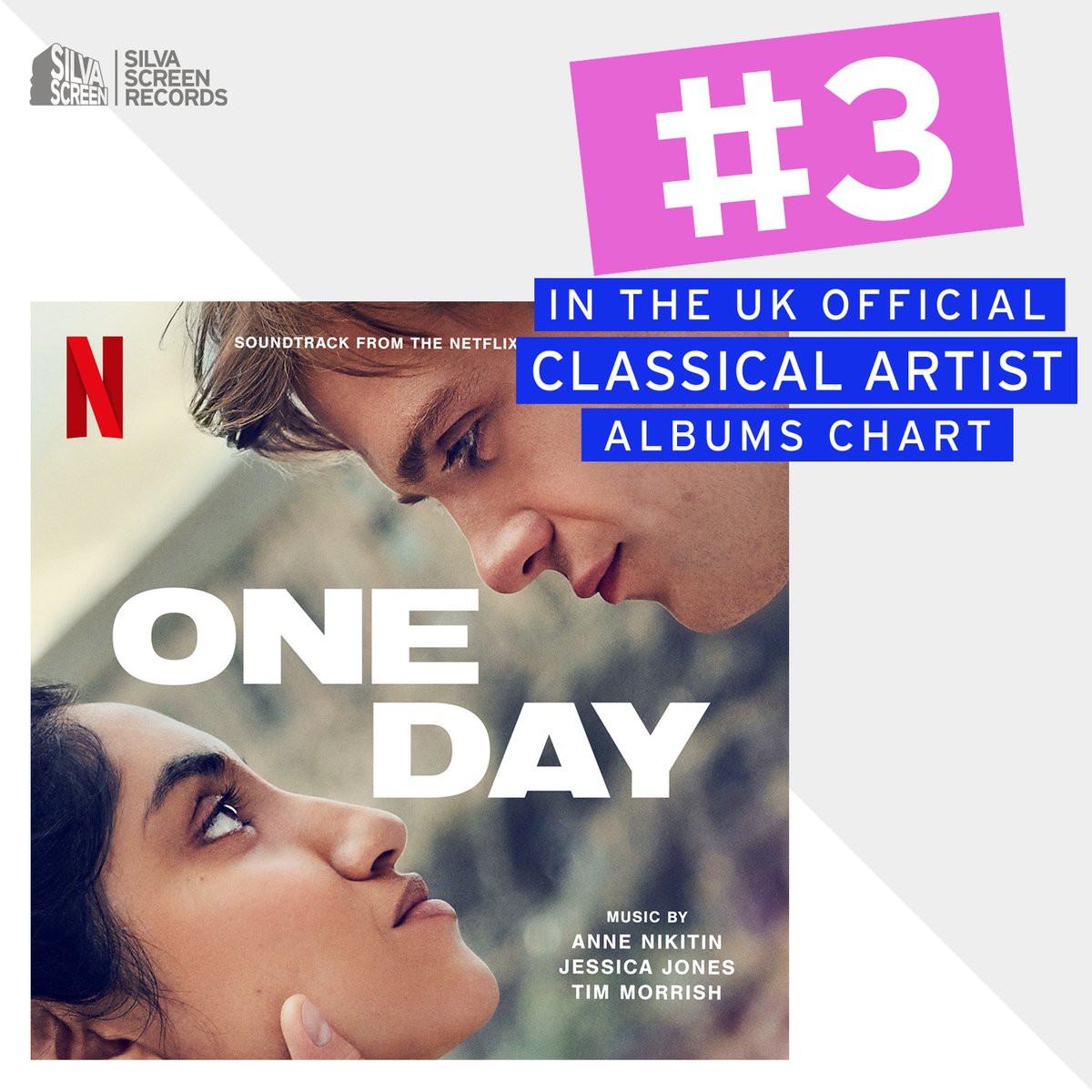 Congrats to @jessjones_music @MorrishTim and @annenikitin for the One Day soundtrack landing at no.3 in the UK Classical Artist album chart. Listen on digital streaming services now, vinyl is available to pre order. silvascreen.com/siled1758-one-…