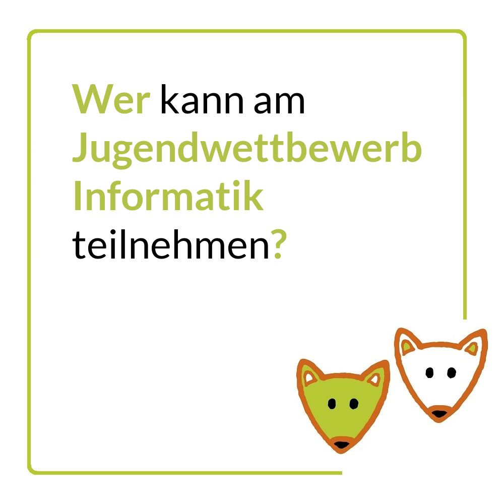 In 7 Tagen beginnt der Jugendwettbewerb Informatik. Aber wer kann eigentlich daran teilnehmen?

Die Antwort: Schüler*innen der Jahrgangsstufen 5 bis 13, sowie Berufsschüler!

Interessiert? Bis zum 3. März könnt ihr noch in den Wettbewerb hineinschnuppern!
bwinf.de/jugendwettbewe…