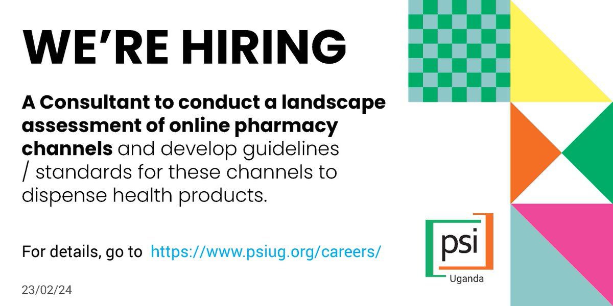 psiug.org/we-are-hiring/🔍Are you passionate about improving access to healthcare? PSIU is searching for a consultant to conduct a thorough assessment of online pharmacy channels and develop standards for dispensing health products. If you're up for the challenge, apply today!…