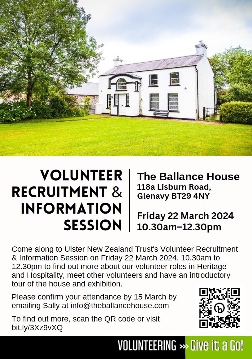 Heritage & Hospitality Volunteer Opportunities! If you have 2 hours spare, join us at The Ballance House on Friday 22 March, 10.30 am for an information session. To register, email info@theballancehouse.com #VolunteerNow1