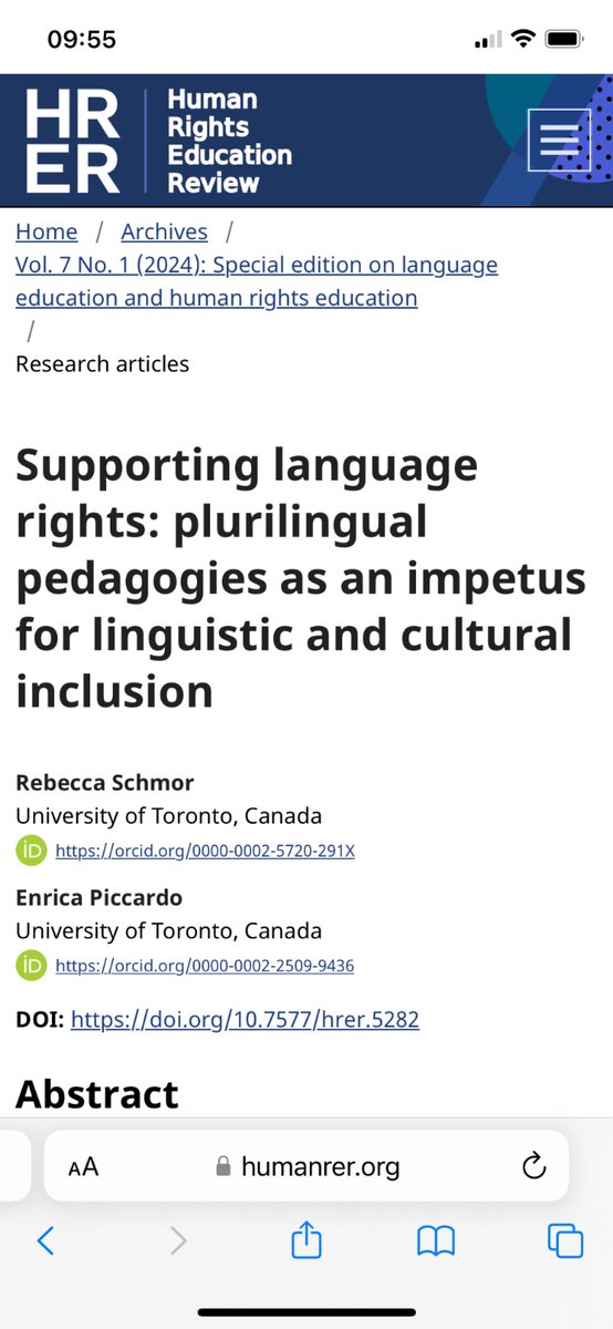 ⭐️NEW & TRENDING: language rights as #HumanRights ⭐️@UofT researchers @RebeccaSchmor & @EnricaPiccardo ⭐️#OpenAccess:free to download doi.org/10.7577/hrer.5… ⭐️#pedagogies to support rights of #plurilingual students #LanguageLearning