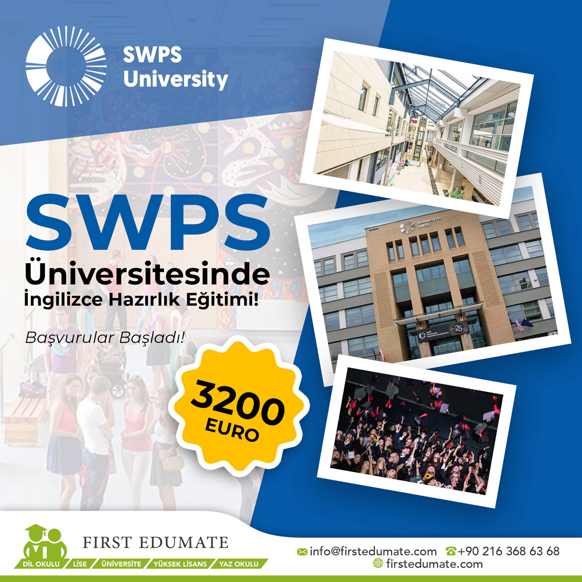 SWPS Üniversitesinde İngilizce Hazırlık Eğitimi!

Daha Fazla Bilgi İçin:

📞 +90 216 368 6368
📱 +90 544 837 8738
📩 info@firstedumate.com
🔗 firstedumate.com

#swps #yurtdisegitim #keremozis