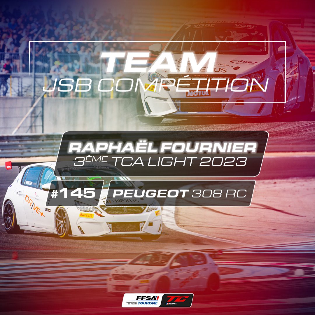 📣ANNONCE📣

👀Après une troisième place au Championnat #FFSATourisme dans la catégorie TCA Light <a href="/ratafouin/">Tiburce RATAFOUIN</a> passera dans la catégorie TC au volant de la Peugeot 308 RC du team JSB Competition🔥