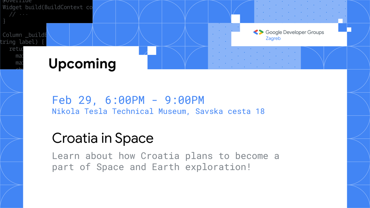 🎫 See more details and RSVP at gdg.community.dev/events/details…

See you in a couple of days! 💙

#GDG #Zagreb #googledevelopergroups #CroCube