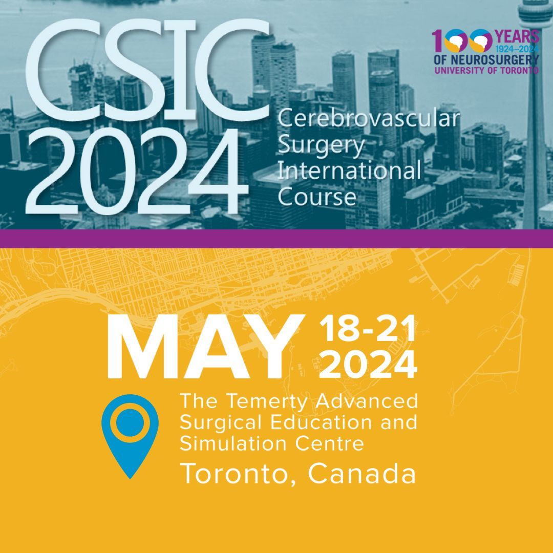 Register now for the @TemertySimCtr #CSIC Cerebrovascular Course as part of our UofT #Neurosurgery 100th anniversary! This four-day course will expose attendees to training in open #cerebrovascular surgery and #endovascular modalities and radiosurgery. bit.ly/3wnpuQI