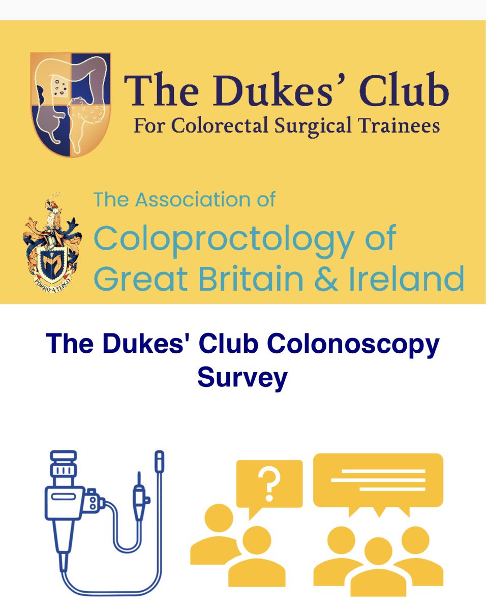 The Dukes' Club (@dukes_club) on Twitter photo DC members ‼️
Check your emails for the survey below👇
👉Tell us about your experience of training in colonoscopy
👉 Tell us what we need to focus on going forward
Not a member of DC? Email dukesclubsecretary@gmail.com for link DC members ‼️
Check your emails for the survey below👇
👉Tell us about your experience of training in colonoscopy
👉 Tell us what we need to focus on going forward
Not a member of DC? Email dukesclubsecretary@gmail.com for link