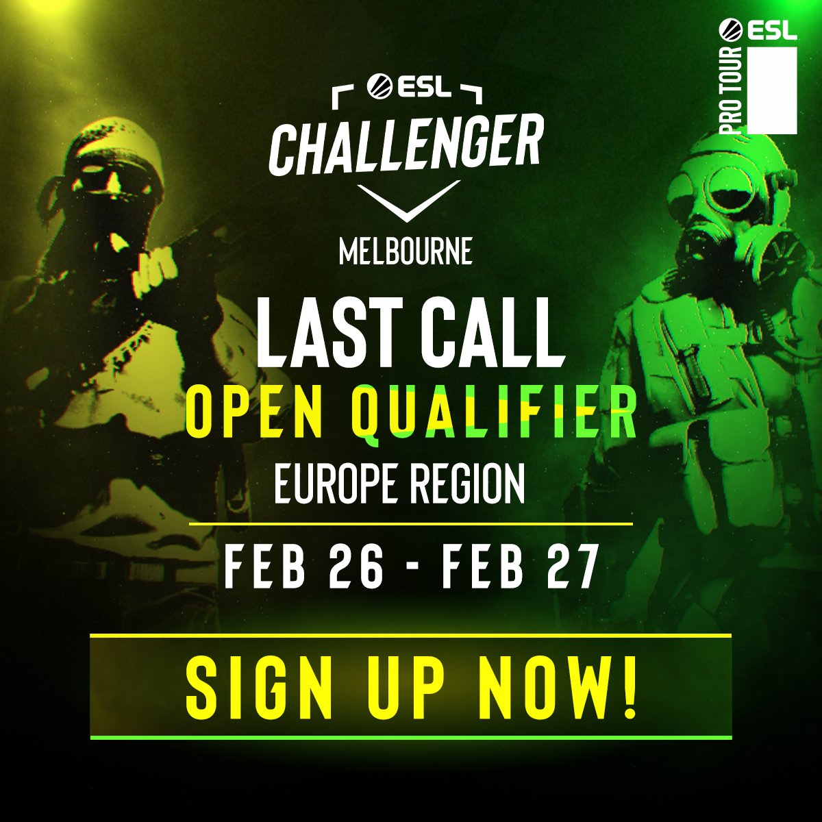 EUROPE this is your LAST chance to sign up for the #ESLChallenger Melbourne Open Qualifier! 🚨

Don't miss this opportunity, we kick things off tonight at 18:00 CET!!

Register your team before it's too late 👀 
👉 esl.gg/ecmelbourneoqeu