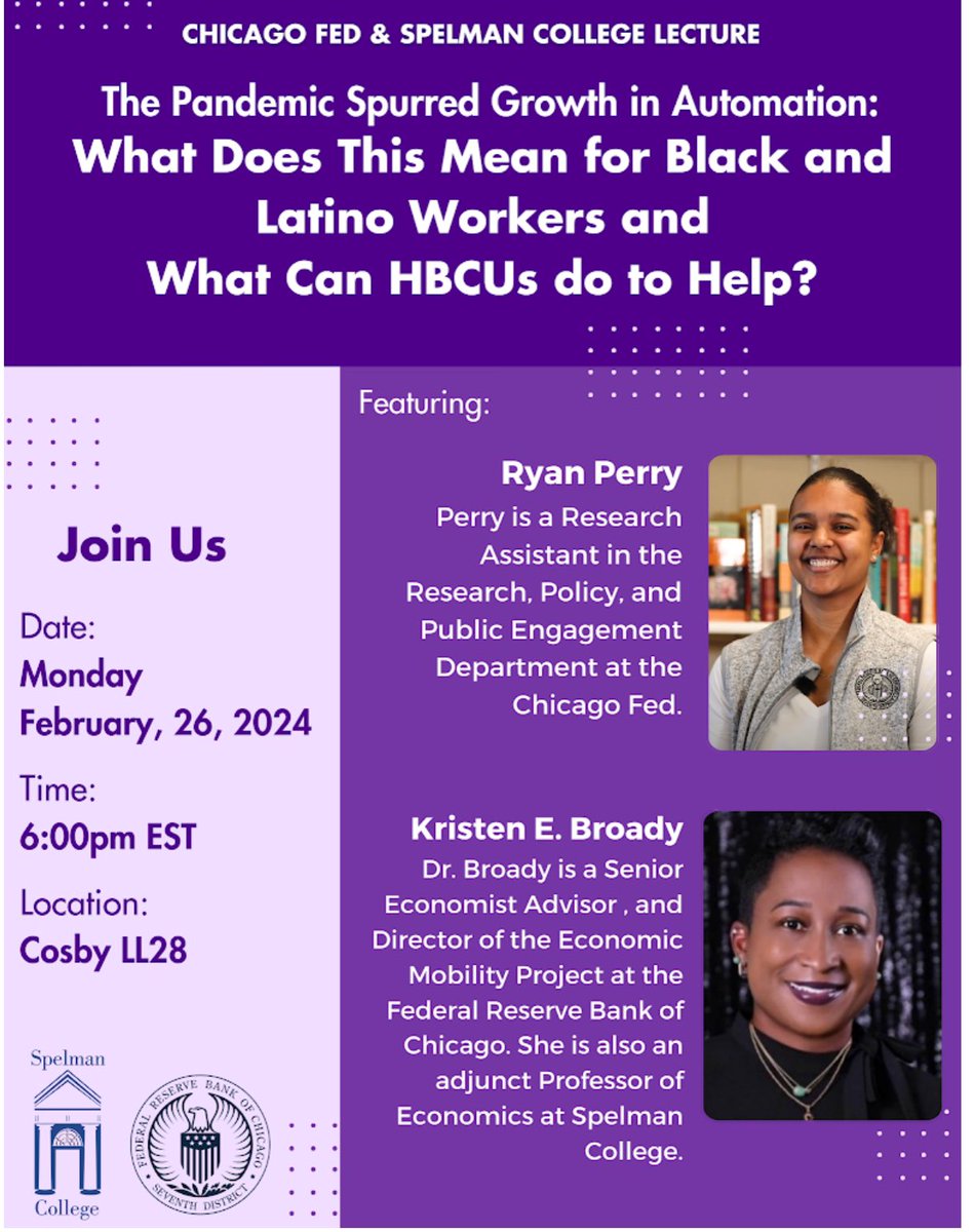 Today at 6 PM ET, @ryperry21 and I will share our research on the future of work with automation and what HBCUs can do to help students prepare at @SpelmanCollege. #EconTwitter