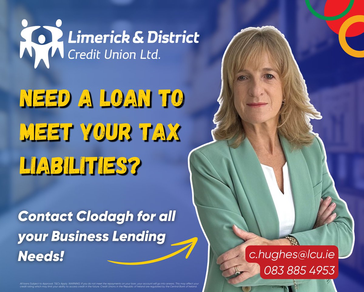 Looking for a Loan to meet your tax liabilities? 💶 Make sure to contact Clodagh Hughes for all your Lending Needs! 🤝 Mobile: 083 8854953 Email: c.hughes@lcu.ie Web: mylimerickcu.ie/loan-calculato…