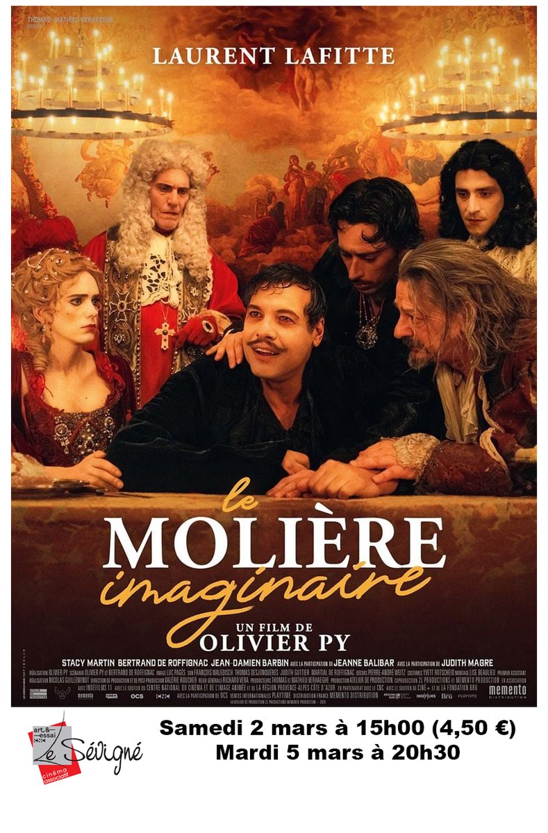 Samedi 2 mars à 15h00 (4,50 €) et mardi 5 mars à 20h30 au Cinéma Le Sévigné : 
LE MOLIÈRE IMAGINAIRE
De Olivier Py
Avec Laurent Lafitte, Stacy Martin, Bertrand de Roffignac
#lesevigne #Cinema #film  #laurentlafitte #jeannebalibar #stacymartin  #lemoliereimaginaire #olivierpy