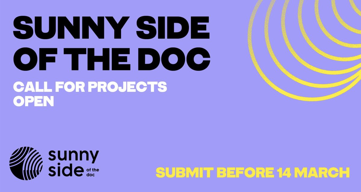 📢You have until 14th March to submit to @SunnySideDoc (24 - 27 June 2024) in La Rochelle. Pitch your documentary project in 7 sessions: Science, History, Arts & Culture, Nature & Conservation, Global Issues, New Voices & Impact Campaigns. SUBMIT NOW! sunnysideofthedoc.com/call-for-proje…