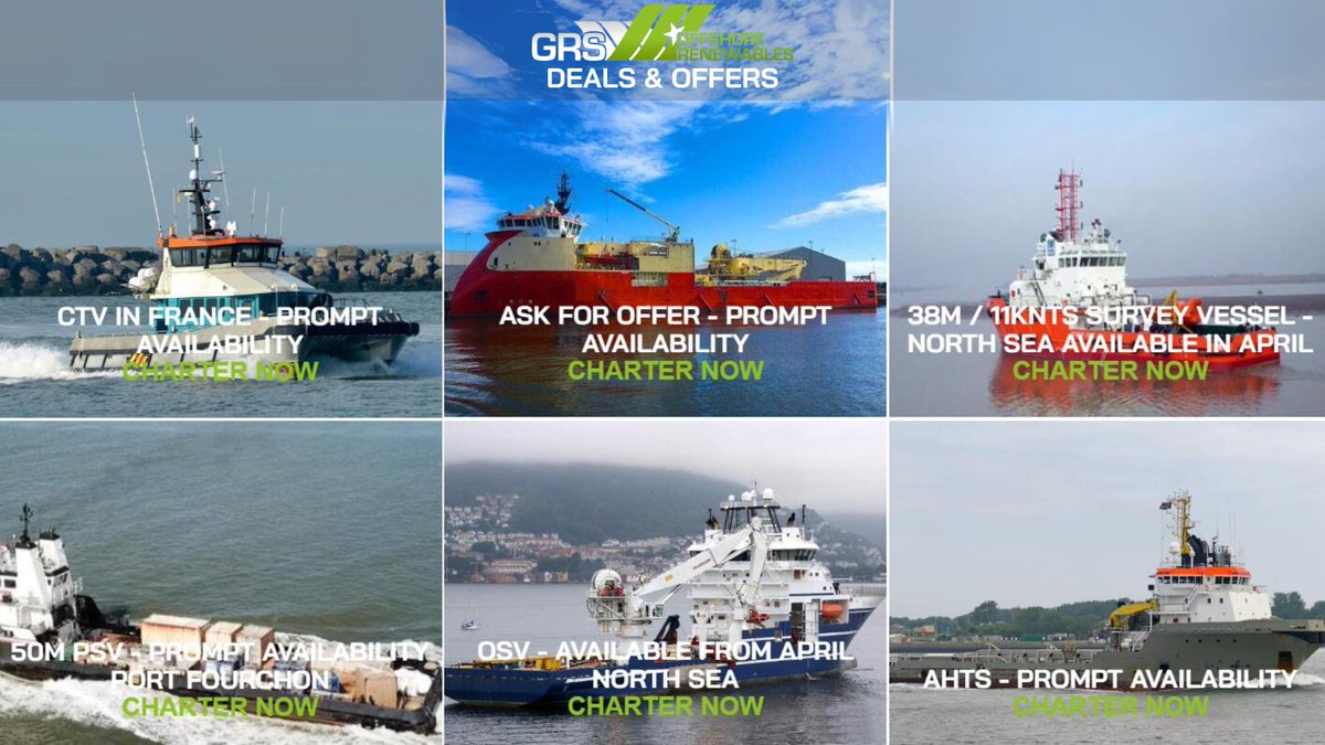Whether you're navigating the seas of offshore wind farms or harnessing the power of marine renewables, we've got you covered. Charter now and set sail towards success! Explore our latest deals here grs.group/grs-offshore-r… #VesselCharter #OffshoreRenewables #OffshoreVessels