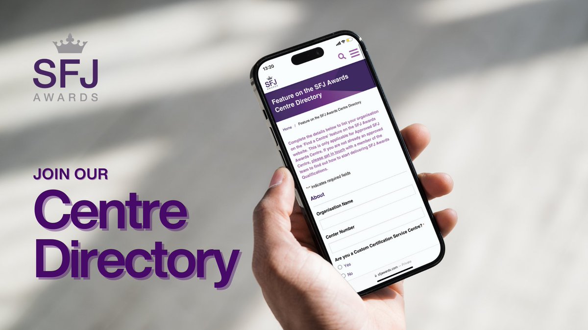 📣Attention approved SFJ Awards centres, seize the opportunity to shine on our Centre Directory for FREE.

Boost your presence and connect with potential learners effortlessly. 

Sign up today and be seen: ow.ly/5TJR50QwfUm

#Qualification #Education