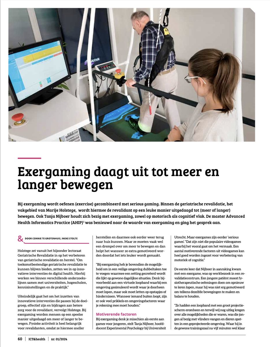 TanjaNijboer's tweet photo. Ons interview is gepubliceerd! @marijeholstege en ik zijn geïnterviewd @icthealth_NL over #exergaming: de combinatie van het doen van oefeningen in een #SeriousGame omgeving

@HsInholland @UniUtrecht @SMARTneurolab #revalidatie #neuropsychologie #ergotherapie #fysiotherapie https://t.co/B5lERzI6rv