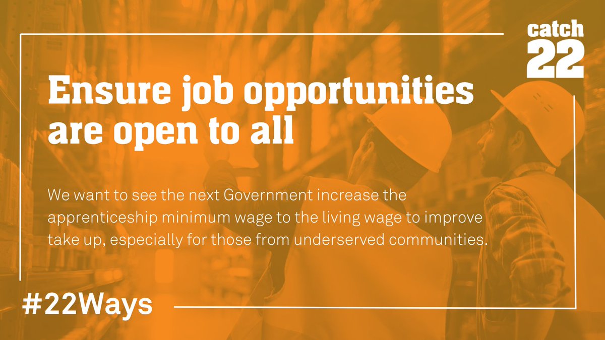 The financial burden of an apprenticeship can be prohibitive. Increasing the apprenticeship minimum wage will break down barriers + incentivise applications from those who otherwise might not. We're calling for the next govt to make this change: ow.ly/KpHj50PHNvj #22Ways