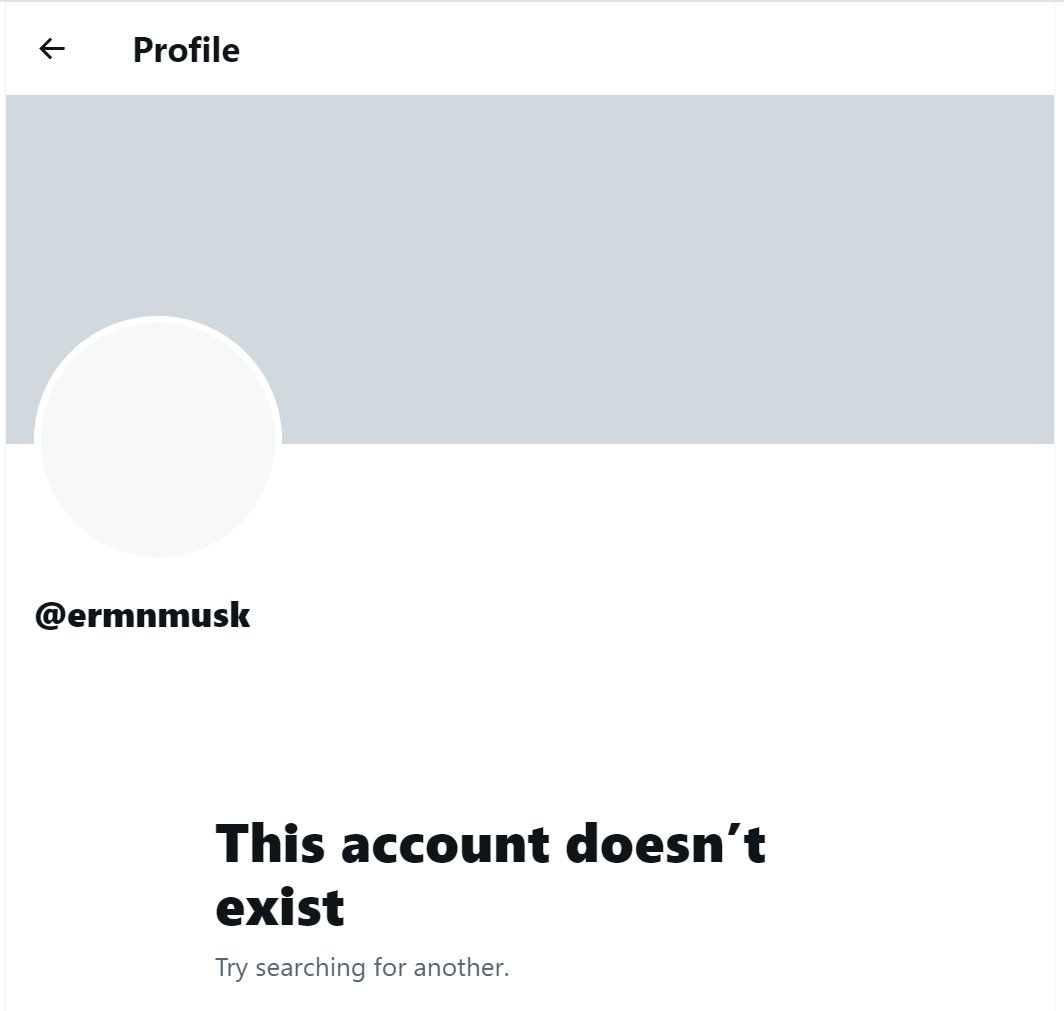 BigTechAlert's tweet photo. 🗑️ Elon Musk's burner account @ermnmusk has been deleted (approx. on Feb 21st) https://t.co/SLJqeKeqL3
