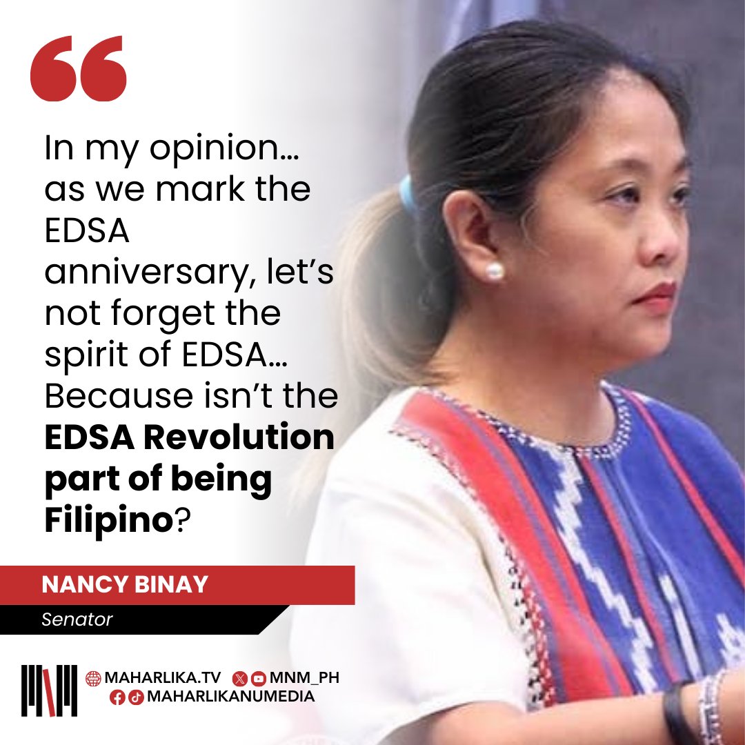 MnM_PH's tweet photo. Senator Nancy Binay on Saturday (24 Feb 2024), urged Filipinos to continue commemorating the anniversary of the 1986 EDSA People Power Revolution.

Read the full article at https://t.co/RXedQhVwMW

#MaharlikaNuMedia
#MnM
#NancyBinay
#EDSARevolution https://t.co/AsLwDQwCjq
