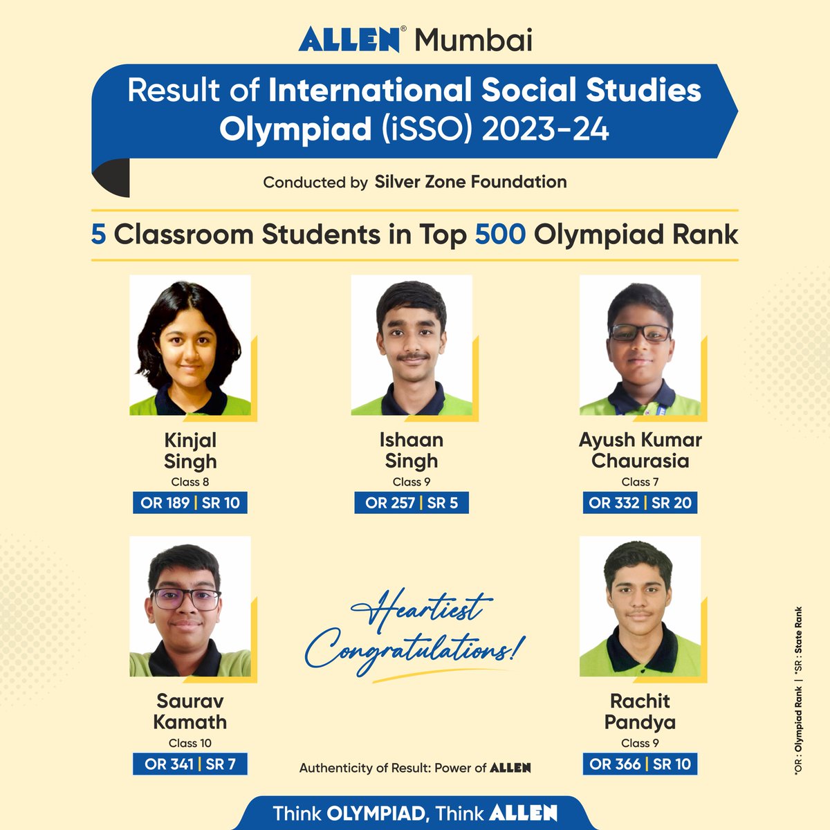 ALLENMaharashtr's tweet image. ALLEN MUMBAI: Excellence isn’t a destination; it’s our constant journey.  
🥳Congratulations on passing the iSSO exam with flying colors !  
🎊 Heartiest Congratulations!!  
#ALLENMaharashtra #OlympiadResult #ThinkOlympiadThinkALLEN #ALLENMumbai #Mumbai #TaiyaariSuccessKi #ALLEN