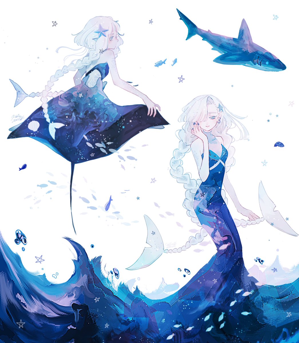 1girl braid solo dress long hair pointy ears water  illustration images