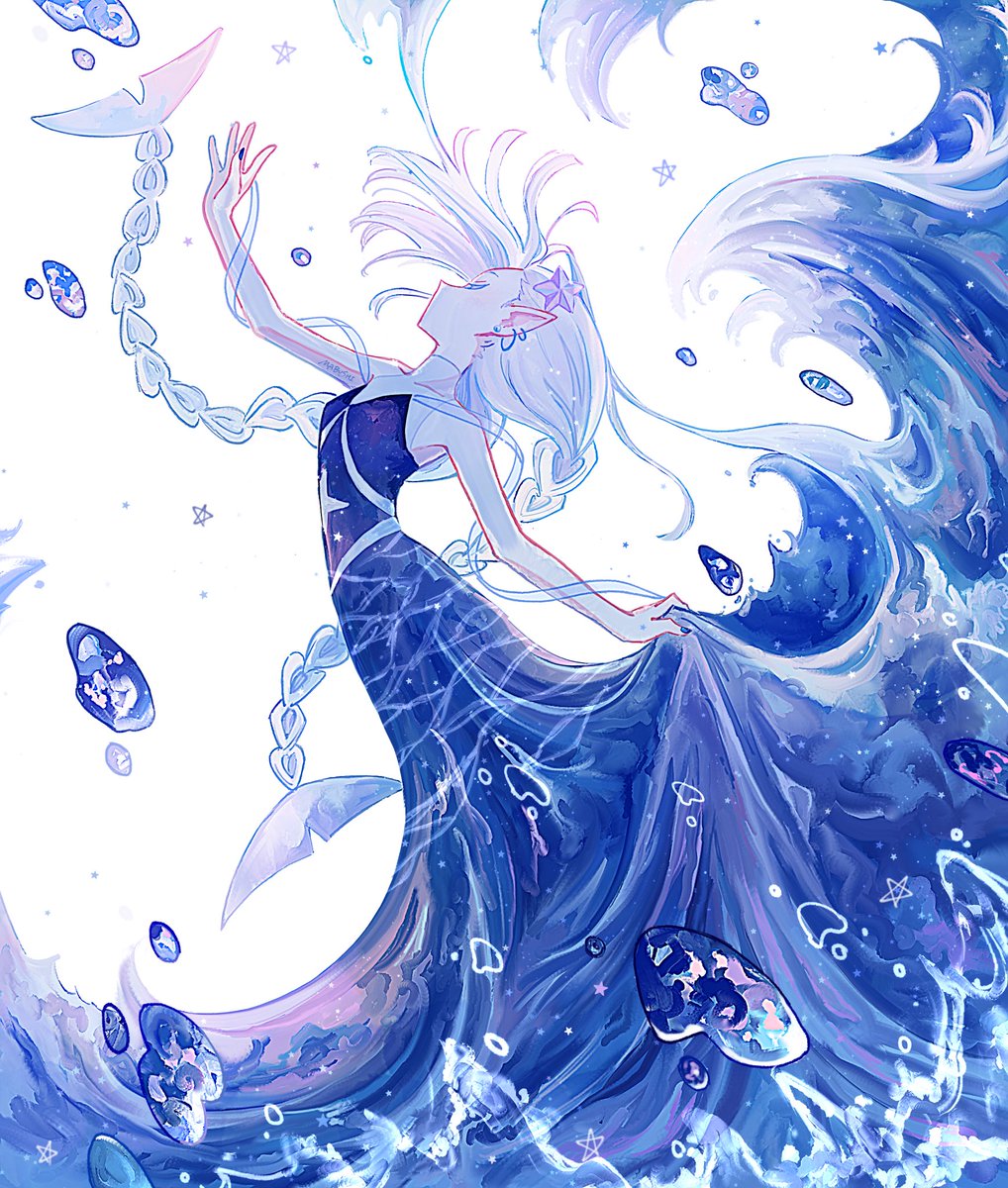 1girl braid solo dress long hair pointy ears water  illustration images