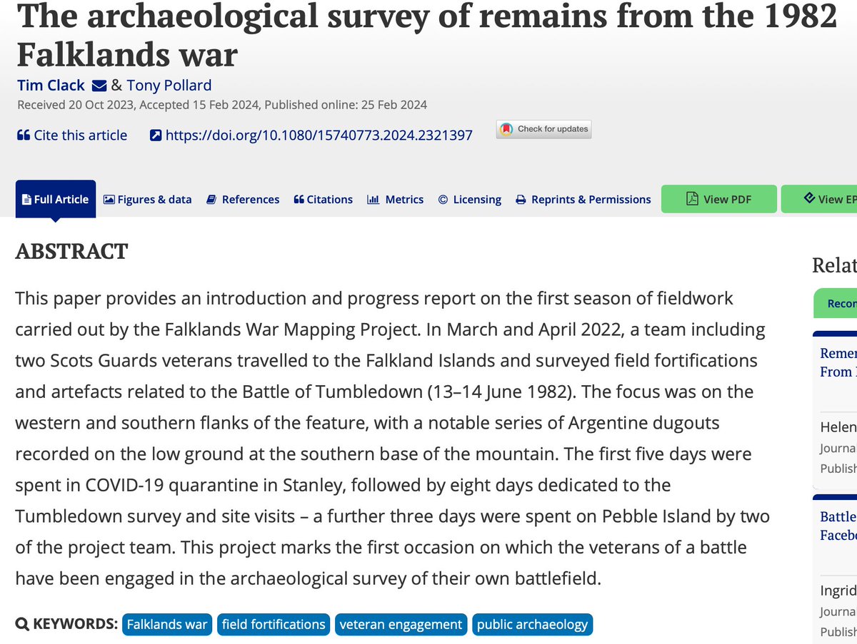 Falklands War Mapping Project (@mapping1982) on Twitter photo **NEW ARTICLE**
<a href="/AnthroClack/">Tim Clack</a> and <a href="/ProfTonyPollard/">Tony Pollard</a> have published an article in the <a href="/JofConflictArch/">Journal of Conflict Archaeology</a> : The archaeological survey of remains from the 1982 Falklands War. The article is Open Access - free to download. Click link.
tandfonline.com/doi/full/10.10… **NEW ARTICLE**
<a href="/AnthroClack/">Tim Clack</a> and <a href="/ProfTonyPollard/">Tony Pollard</a> have published an article in the <a href="/JofConflictArch/">Journal of Conflict Archaeology</a> : The archaeological survey of remains from the 1982 Falklands War. The article is Open Access - free to download. Click link.
tandfonline.com/doi/full/10.10…