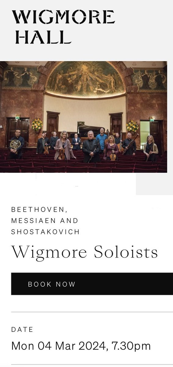 Great Wigmore Soloists programme next Monday evening @wigmore_hall - Beethoven, Shostakovich and Messiaen - tickets here 👇 wigmore-hall.org.uk/whats-on/20240…