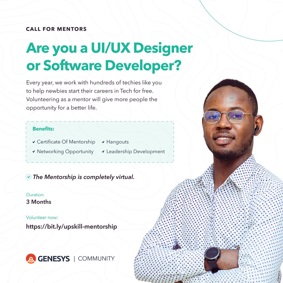 Volunteering as a mentor will give more people a chance to a better career and life.

Genesys Upskill is structured to ensure mentors and applicants are not overwhelmed.

Volunteer Now: bit.ly/upskill-mentor…