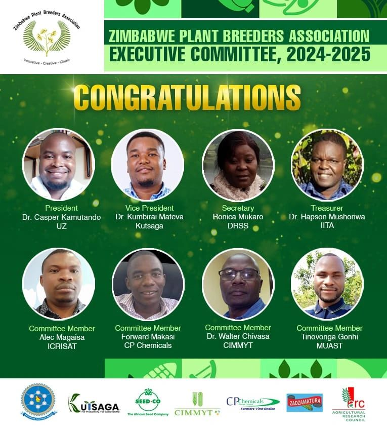 Introducing the newly elected Zimbabwe Plant Breeders Association Executive committee 2024-2025...  Congratulations, Makorokoto, Amhlope!!!