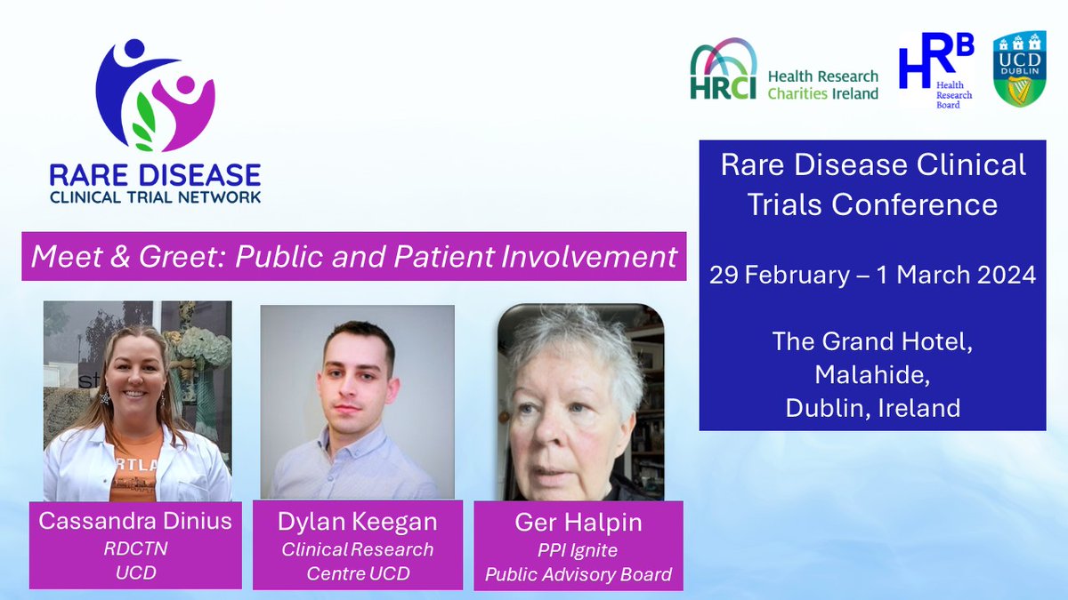 What is #PPI? What does it involve? Learn this and more during a Meet & Greet chat at the Rare Disease Clinical Trials Conference! Join @cassandradinius of @rare_trial Dylan Keegan of @UCDClinRes and Ger Halpin of @PPI_Ignite_Net #RareDiseaseDay REGISTER: forms.gle/sozhmyvjQowL8N…