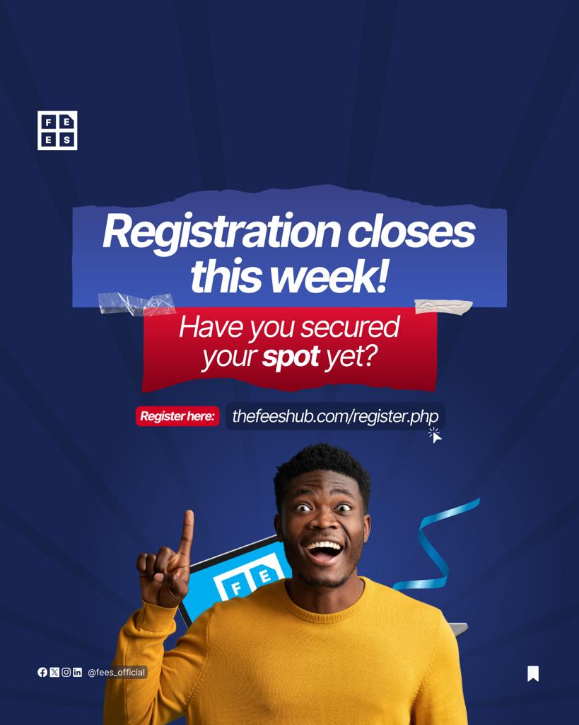 Registration for FEES Cohort 2 training closes this week. Yet to secure a spot for yourself yet? Click the link below 👇 to register thefeeshub.com/register.php #FEES #SkillsUp #EmpowerYourFuture #Tech #ArtsAndCraft #Languages #Technology #InvestInYourself #CareerGoals