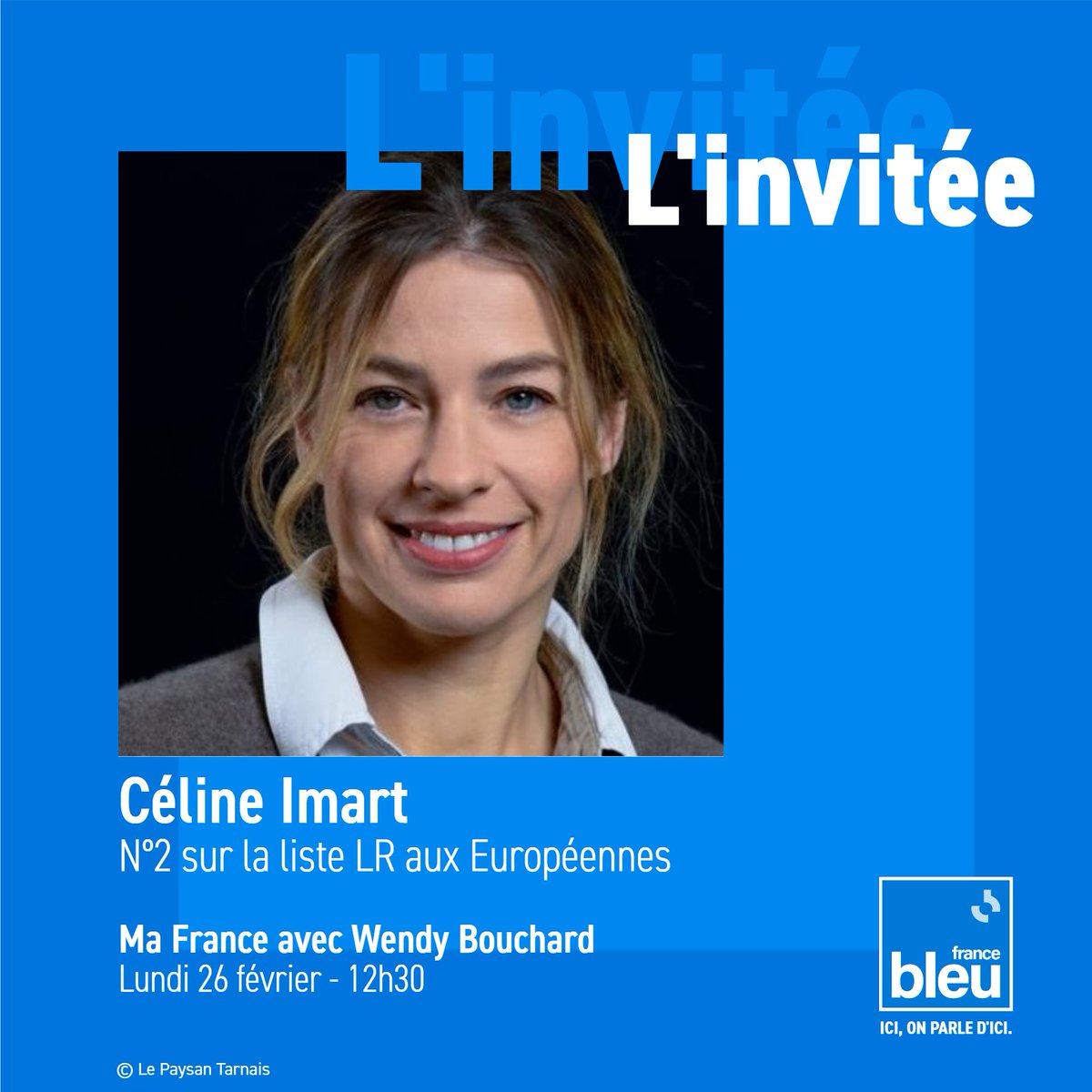 ici (@ici_officiel) on Twitter photo 🔵 En direct de <a href="/Salondelagri/">Salon International de l'Agriculture</a>
<a href="/CelineImart/">Céline Imart</a> agricultrice dans le Tarn et n°2 sur la liste <a href="/lesRepublicains/">les Républicains</a> pour les élections européennes est l'invitée de <a href="/WendyBouchard/">Wendy Bouchard</a> à 12h30 dans #MaFrance
francebleu.fr/emissions/ma-f… #SIA2024 🔵 En direct de <a href="/Salondelagri/">Salon International de l'Agriculture</a>
<a href="/CelineImart/">Céline Imart</a> agricultrice dans le Tarn et n°2 sur la liste <a href="/lesRepublicains/">les Républicains</a> pour les élections européennes est l'invitée de <a href="/WendyBouchard/">Wendy Bouchard</a> à 12h30 dans #MaFrance
francebleu.fr/emissions/ma-f… #SIA2024