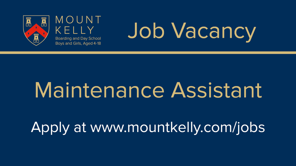 Mount_Kelly's tweet photo. We are recruiting! 
#MaintenanceAssistant #Jobs #jobsearch #estates #jobsindevon #Tavistock #MountKelly #independentschool #BoardingSchool
#devonjobs #tavistockjobs https://t.co/3YYuLKL4Si