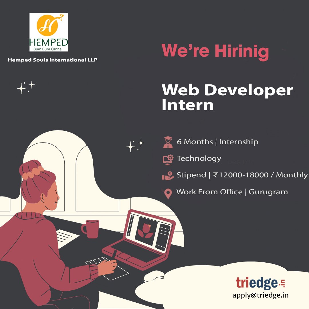 Triedge_in's tweet image. #Internships #WebDeveloperIntern
Hemped Souls International LLP is providing opportunities for the role of Web Developer Intern
. Apply with your resume at apply@triedge.in.