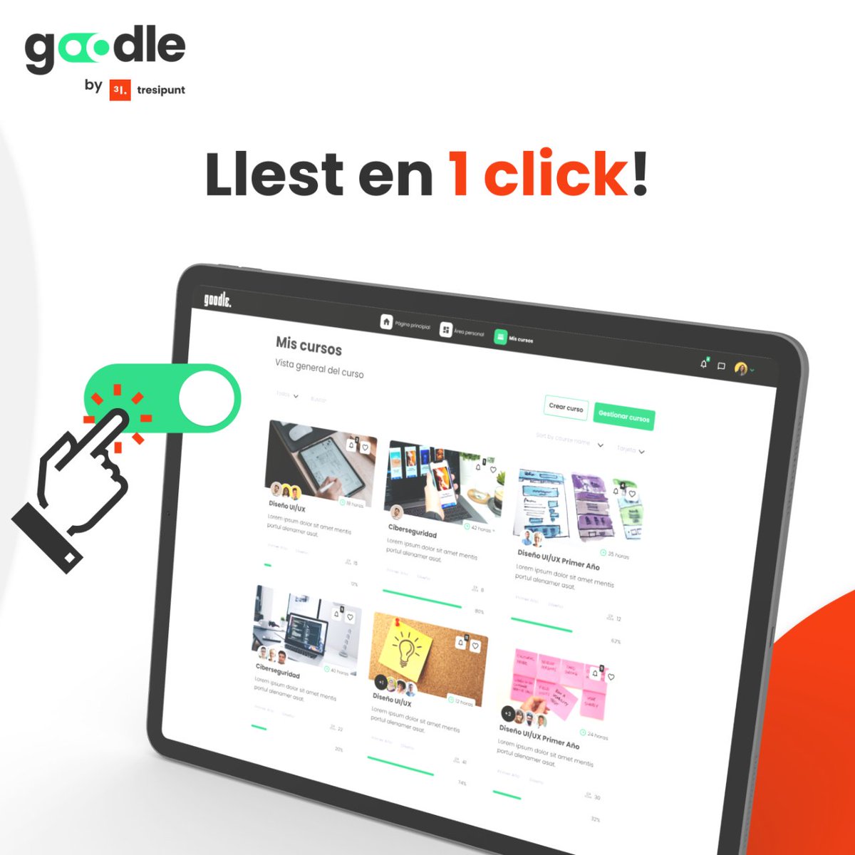 👩💻👌 Tots els avantatges d’una plataforma #elearning en només 2 setmanes i a un preu insuperable! Deixa la gestió a les nostres mans i enfoca't en el més important: la formació.

#letselearntogether #formació #Goodle