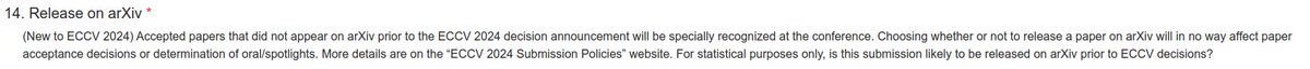 This new Arxiv statement for #ECCV2024 submission is interesting... I am really looking forward to seeing the statistics on this.