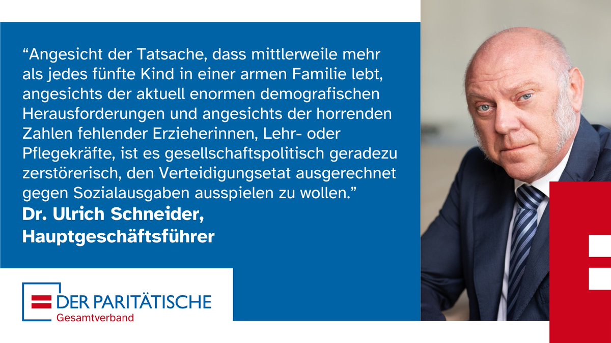 Finanzminister <a href="/c_lindner/">Christian Lindner</a> will einen Stopp für neue Sozialausgaben – zu Gunsten der Verteidigung. In einem Land, in dem jedes fünfte Kind von Armut betroffen ist, wäre das eine gesellschaftspolitische Selbstzerstörung, kommentiert unser Hauptgeschäftsführer <a href="/UlrichSchneider/">Ulrich Schneider</a>.