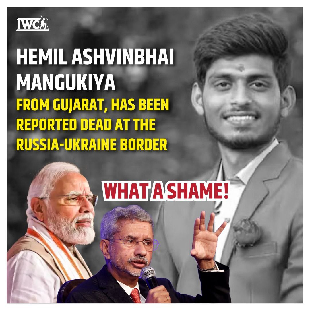 UWCforYouth's tweet photo. Who killed Hemil Ashvinbhai Mangukiya Mr Modi? Ashvin's family had informed Indian Consulate in Moscow that his son was in danger. Why immediate action wasn't taken? There're more such pending requests. Ensure they don't meet the same fate
@DrSJaishankar
#ModiMeansDisaster
#BharatJodoNyayYatra
#IWCWithRahulGandhi
