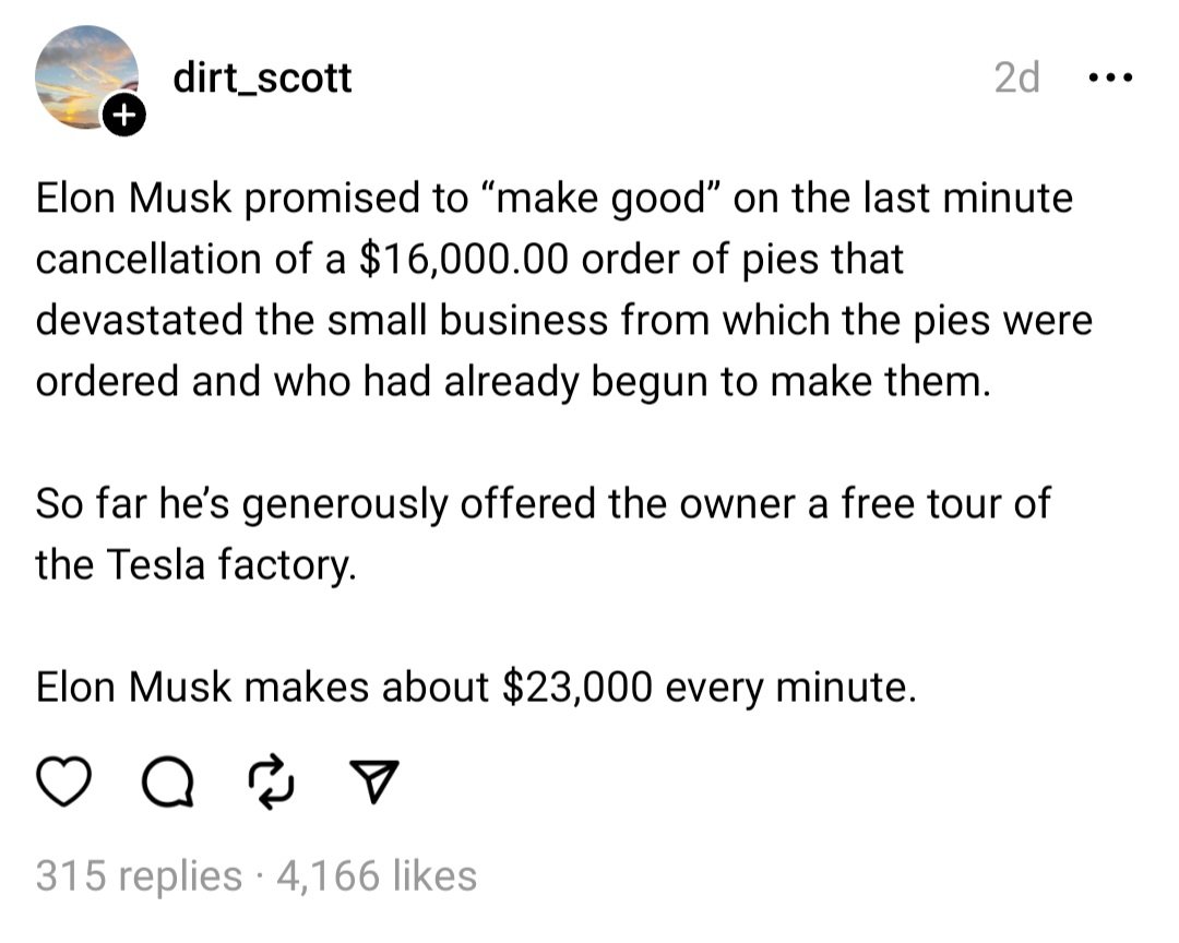 This is true. It is being reported everywhere. And on top of everything else, this is a Black-owned small business that may now be destroyed. Tesla is refusing to pay anything at all.
