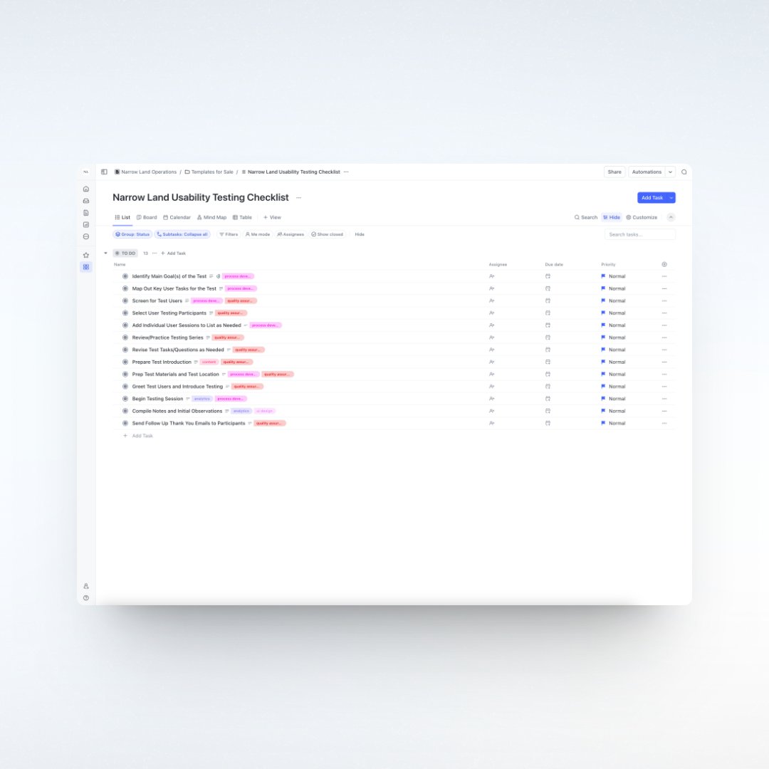 #designtwitter: Want a free copy of my Usability Testing Checklist for @clickup? Access the same proven process we've used for dozens of UX research projects at @narrow_land • Must be following • DM me with the message 'UX Checklist' That's it! Nice and simple.