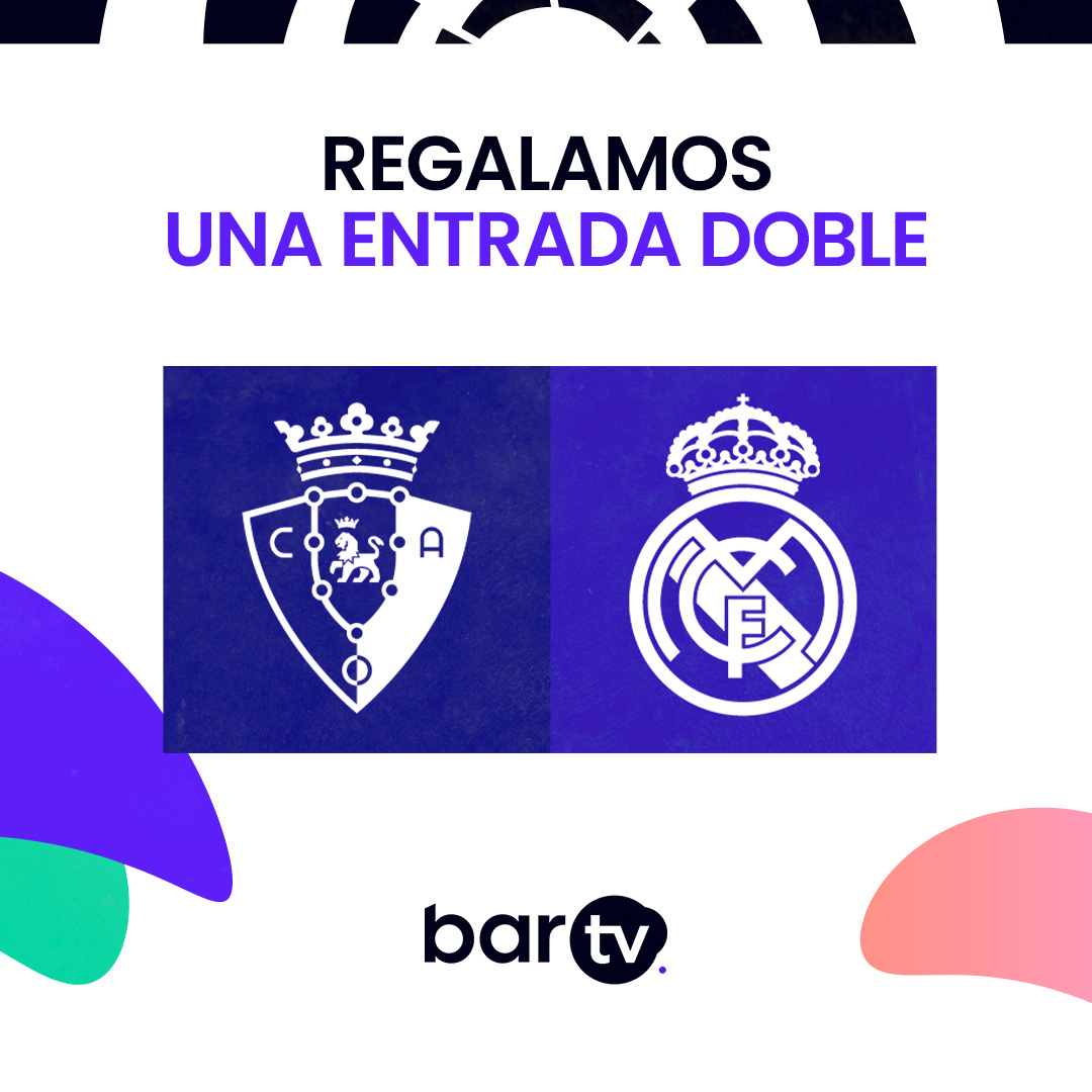 bar_tv's tweet image. 🎁 𝗥𝗘𝗚𝗔𝗟𝗢 | ¿Quieres ganar una entrada doble para el 
@Osasuna 🆚 @realmadrid?

❤️ Sigue a @bar_tv
🔄 Haz RT

🏅 ¡El jueves anunciamos a los dos ganadores!

#⃣ #TodoPasaEnTuBar