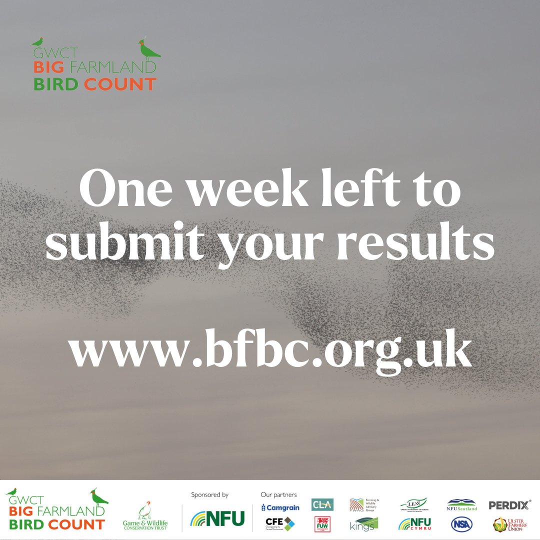 The cut off date for Big Farmland Bird Count result submissions is Monday 4th March #BFBC