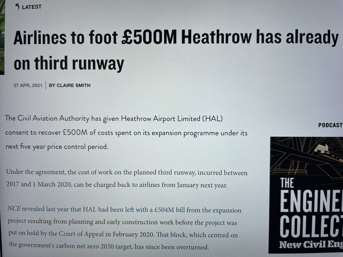 In 2021 Heathrow was given permission to recover £500 million it had spent on its doomed expansion program with airlines and passengers using the airport picking up the bill.