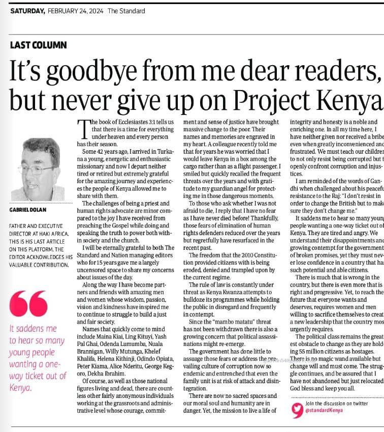 Farewell column from our friend and founding member @GabrielDolan1. Thank you Father Dolan your immense contributions to Kenya, Coast and #OkoaMombasa. We salute you and wish you the best for whatever comes next.