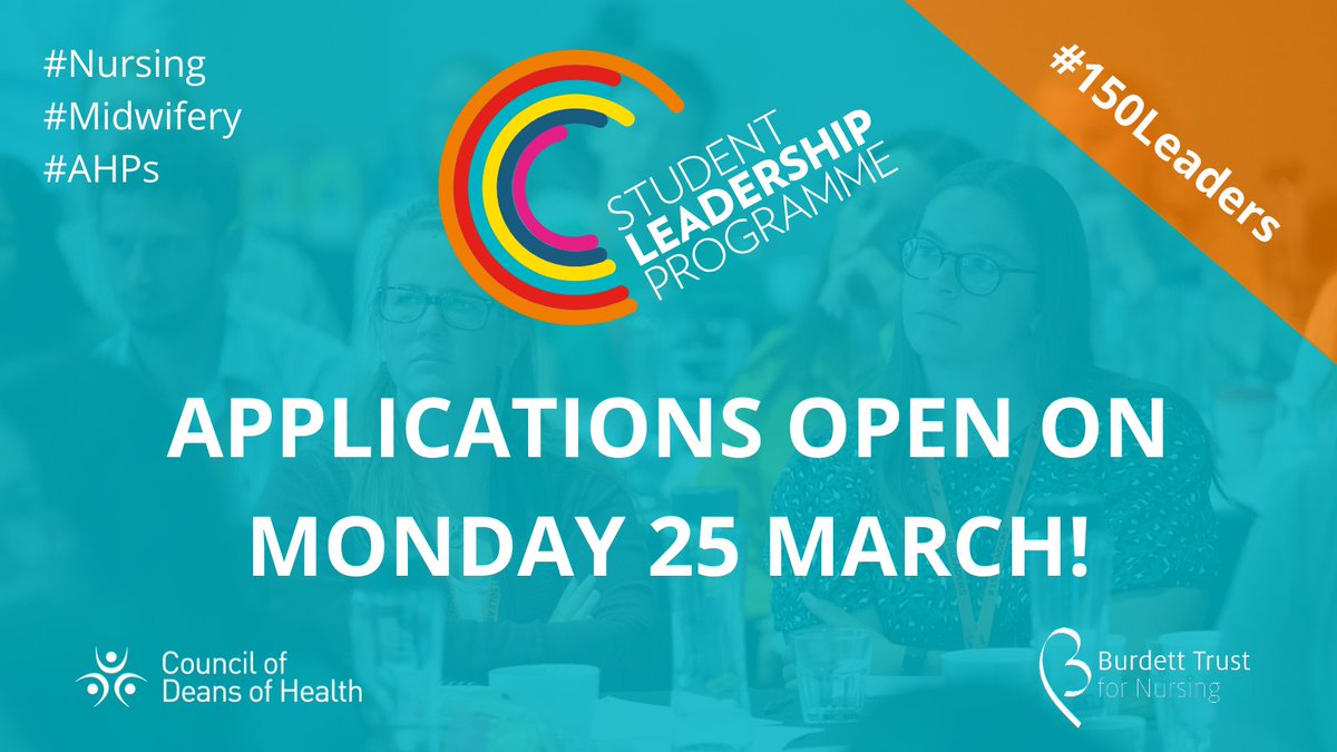 📢ANNOUNCEMENT 
Applications for #150Leaders 2024-2025 will open in four weeks! 
If you are a healthcare student keen to develop your #leadership skills, you can join our recruitment webinar on Thursday 21 March, 17.00.
Details below ⬇️